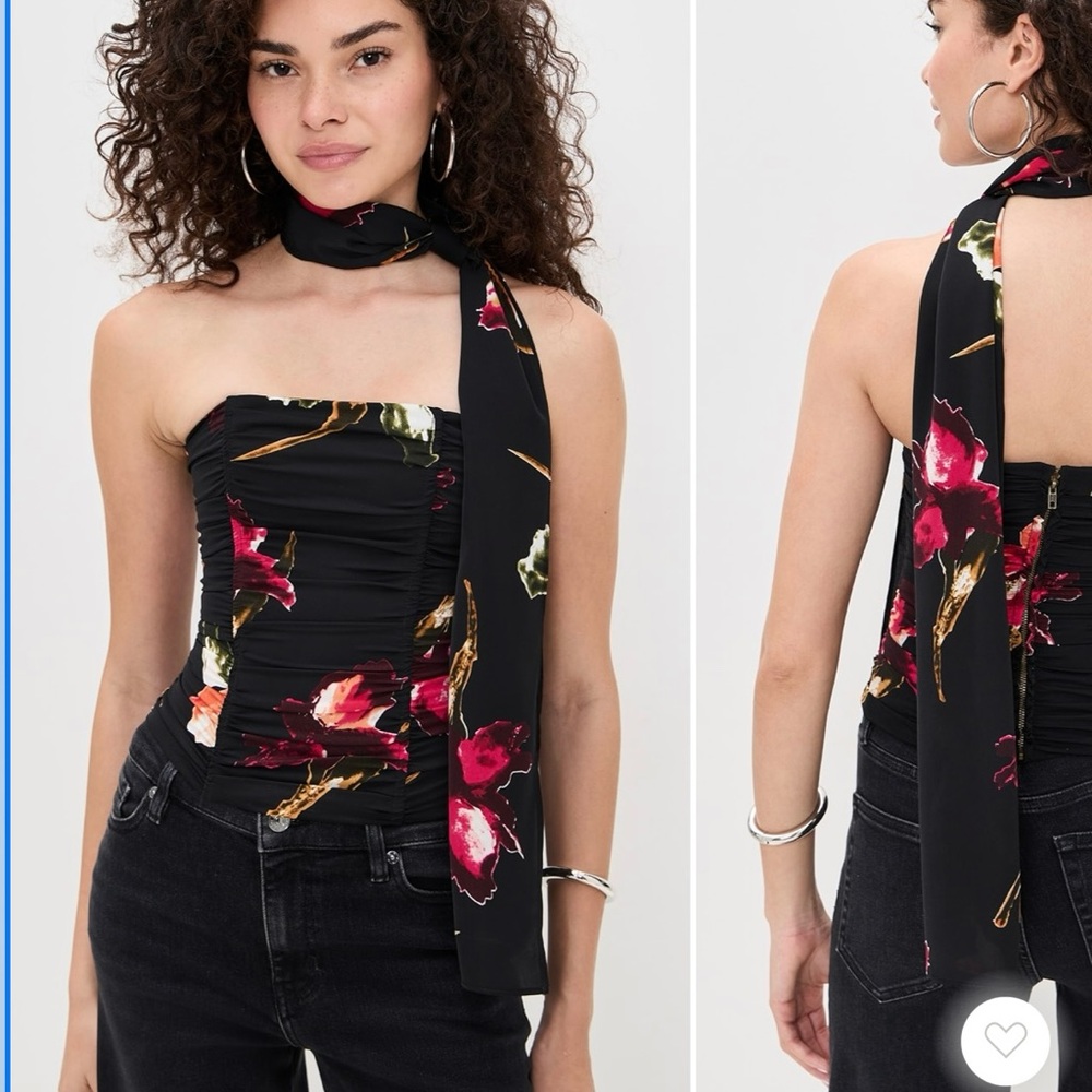 Lioness Black and Red Floral Strapless Bodice with Removable Scarf